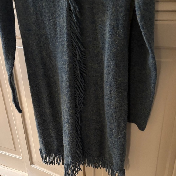 Carole Little Teal Fringed Long Button Detail Wool Blend Boho Maxi Fall Winter L - Picture 4 of 6